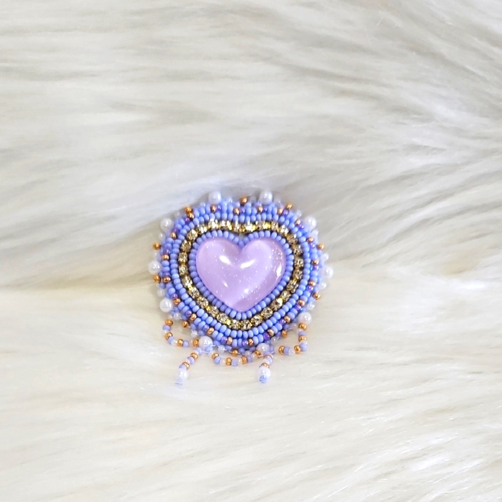 Elegant Heart Beaded Phone Grip - Purple and Gold